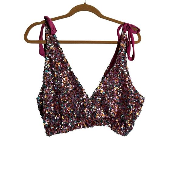 Intimately Free People Rainbow Sequin Big Night Cropped Going Out Bra Top Small - Picture 1 of 6